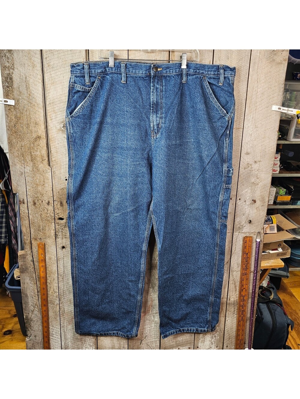 Rural King Men's Blue Carpenter Jeans Size 46x32 Relaxed Fit Cotton Utility